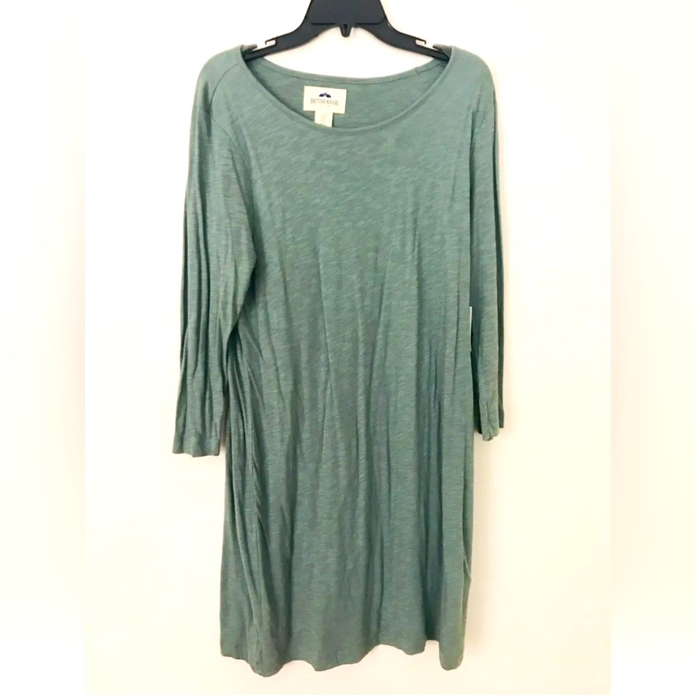 Teal Green Dress British Kahki Long Sleeve XL Lined, Knee Length